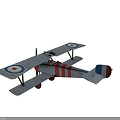 Vintage Biplane Fighter Plane with Red Propeller Red and White Striped Fuselage and Red Wheels