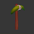 Ripe Banana Tied to Wooden Stick for Artistic Display on Dark Background