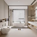 Elegant Modern Bathroom Interior With Freestanding Bathtub Double Vanity And Large Mirror
