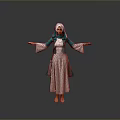 Child In Green Top And Beige Long Skirt With White Headscarf Arms Outstretched