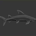 Detailed Grey Shark Figurine Displaying Open Mouth and Sharp Fins on Dark Surface