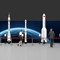 Interactive Zone Featuring Rocket Models Earth Background And Visitors 3d model