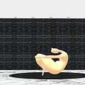 Golden Modern Sculpture With Black Circular Base And Marble Floor In Dark Wall Space