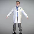 Male Doctor Wearing White Coat With Stethoscope And ID Badge In Standing Posture