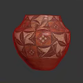 Handcrafted Traditional Ceramic Vase With Intricate Geometric Patterns in Brown Red and White
