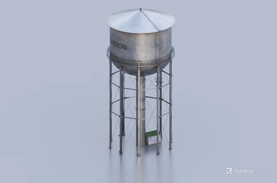Industrial Equipment Silver Metal Water Tower With Steel Support Structure 3d model 