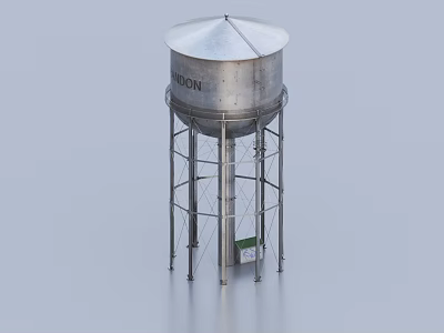 Industrial Equipment Silver Metal Water Tower With Steel Support Structure 3d model