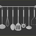 Stainless Steel Kitchen Utensils Hanging Rack With Slotted Spoon Whisk Spatula And Ladle