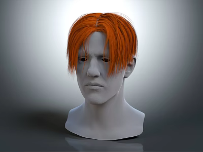 Realistic Human Head Model With Orange Hair And Visible Facial Organs 3d model