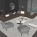 Modern Brown L shaped Sofa Coffee Table Set with Accent Pillows Chairs and Ottoman