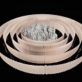 Modern Circular Ceiling Design With Layered Pleated Material And Crystal Tassels 3d model