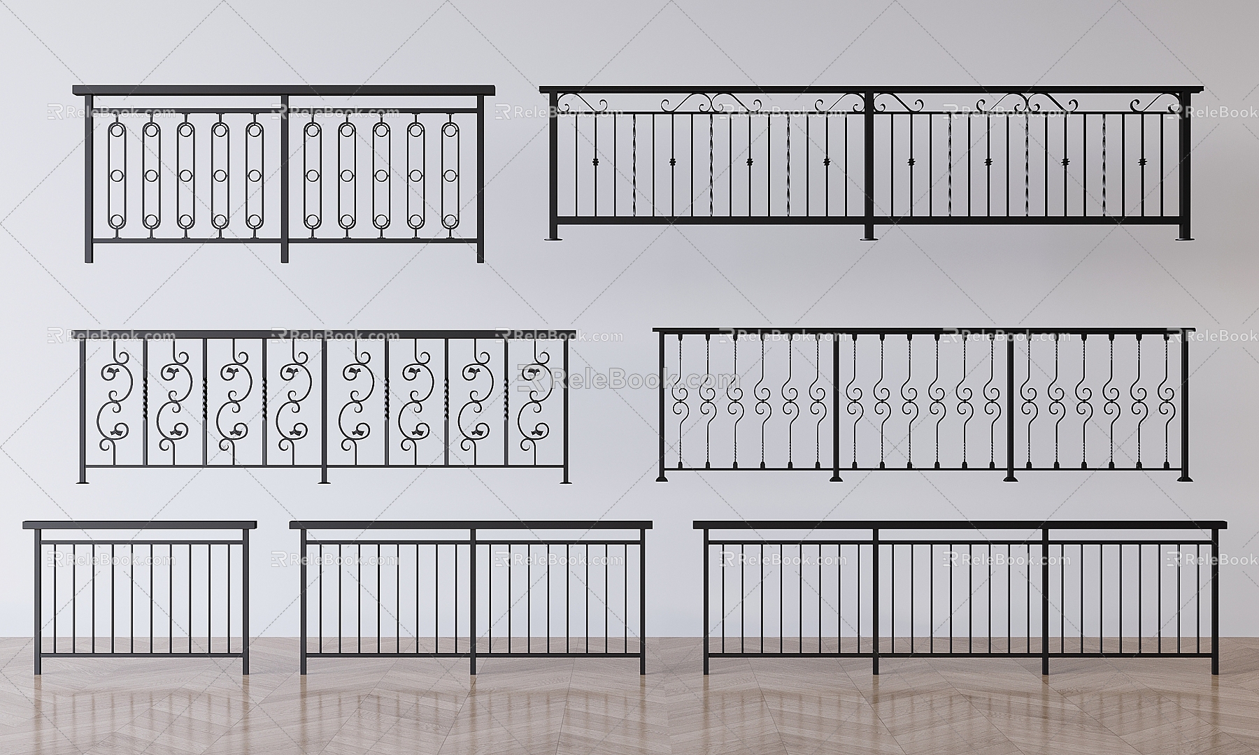 Modern wrought iron railing fence guardrail fence 3d model