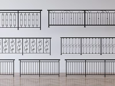 Various Decorative Metal Railings Featuring Intricate Patterns and Simple Design Styles 3d model