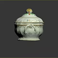 Ceramic Casserole with Lid Side Handles Colorful Floral Patterns White Base Gold Trim