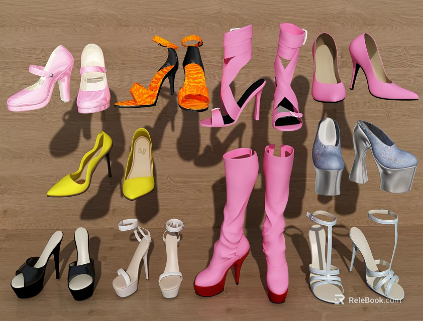 Stylish Women's Shoes Collection With High Heels Boots Sandals And Various Colors 3d model 