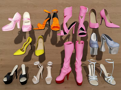 Stylish Women's Shoes Collection With High Heels Boots Sandals And Various Colors 3d model