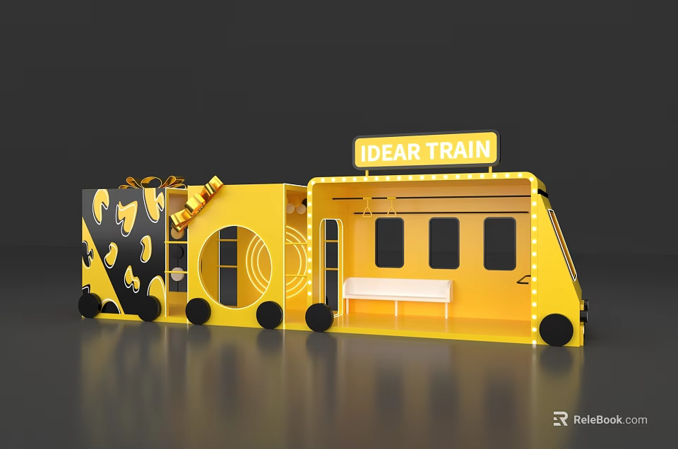 DEAR TRAIN Yellow Train Structure With Carriage Windows Bench Seat And Decorative Design 3d model 
