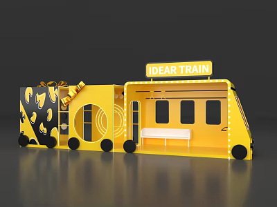DEAR TRAIN Yellow Train Structure With Carriage Windows Bench Seat And Decorative Design 3d model