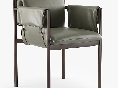 Olive Green Leather Accent Chair With Modern Metal Frame And Comfortable Armrests 3d model