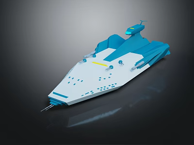 Futuristic Blue And White Concept Ship With Streamlined Hull And Upper Structure 3d model