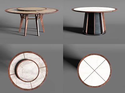 Round Marble Dining Table With Wooden Frame And Geometric Metal Legs Design 3d model