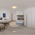 Attic Hotel Guest Room Interior With Sloped Ceiling Window Armchairs Round Side Table And Bookshelf