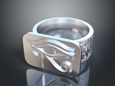 Metallic Silver Ring Featuring Eye of Horus Engraved Design And Intricate Carvings 3d model