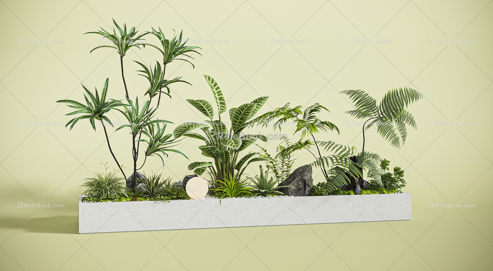 Plant Pile Green Plant Flower Box Plant Combination Landscape Green Plant Potted Plant Mobile Cement Flower Pond 3 3d model