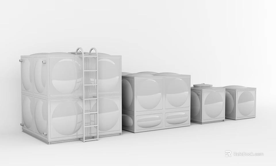White Water Tanks With Ladder And Various Sizes Square Design 3d model 