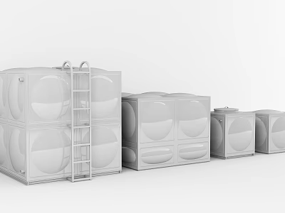 White Water Tanks With Ladder And Various Sizes Square Design 3d model