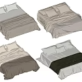Different Double Bed Styles With Linen Bedding And Various Covers 3d model