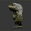 Muscular Frog With Large Yellow Eyes Green And Yellow Body Cartoon 3D Model Standing Pose