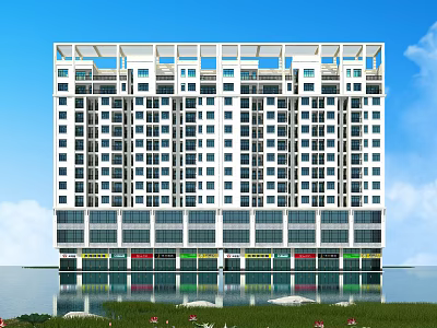 Modern High Rise Office Building With Glass Curtain Wall And Retail Spaces At Base 3d model