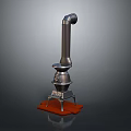 Metal Stove Structure With Tall Chimney And Red Base Stand
