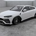 White Sporty SUV Car With Large Black Accented Wheels In Indoor Gray Floor And Walls