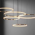 Minimalist Modern Hanging Chandelier With Multiple Illuminated Metallic Circular Rings