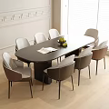 Modern Dining Table And Leather Chairs Set With Fruit Bowl And Book In Bright Room