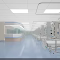 Modern Hospital Ward Layout With Medical Beds Equipment Ceiling Lights Along Corridor And Nurse Station