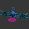 Blue Parrot Figurine With Spread Wings Standing On White Base As Decorative Piece