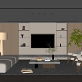 Living Room Sofa Single Chair Coffee Table Curtain Carpet Bookshelf Jewelry Chandelier Hanging Picture 3d model