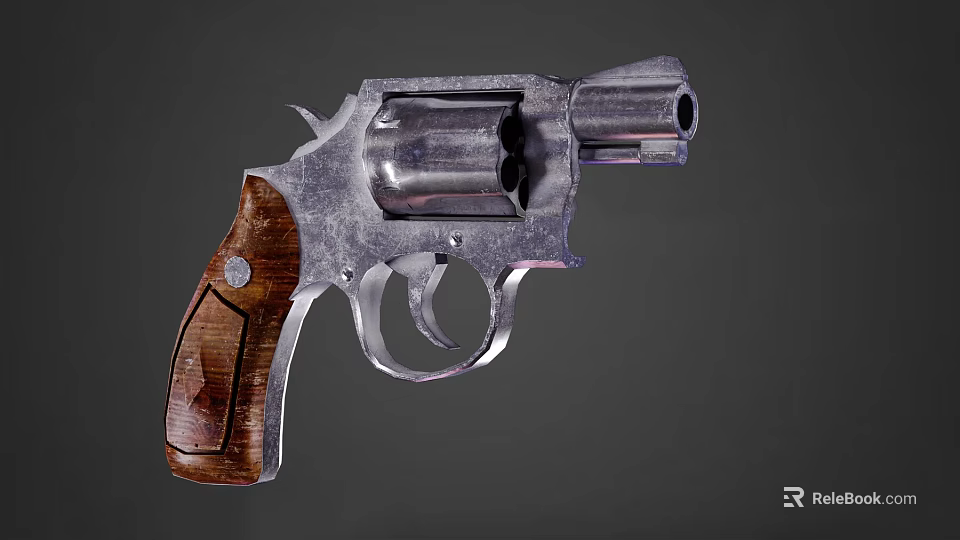 Detailed View Of Classic Revolver With Wooden Grip And Metal Body Design 3d model 
