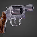 Detailed View Of Classic Revolver With Wooden Grip And Metal Body Design