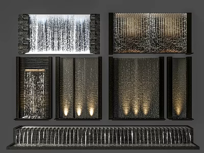 Garden Landscape Waterfall Wall Designs With Stone Texture LED Lighting And Flowing Water 3d model
