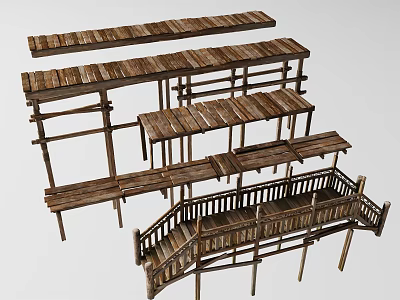 Rustic Wooden Scene Components With Platforms Shelves And Stairs For Outdoor Use 3d model