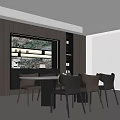 Modern Dining Room With Round Table Dark Chairs Decorative Wall And White Blinds