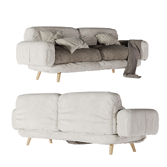 Nordic Double Sofa Fabric Double Sofa 3d model