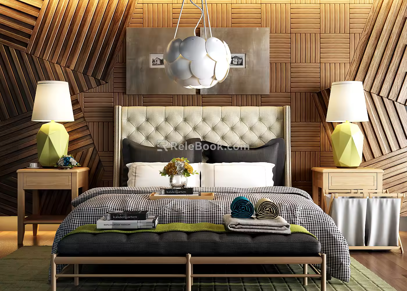 Modern background double bed 3d model