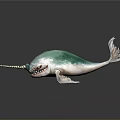 Narwhal Model With Blue Green And White Body Long Tusk Open Mouth Sharp Teeth