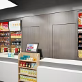 Modern Supermarket Interior With Shelves Stocked Various Grocery Products And Household Items