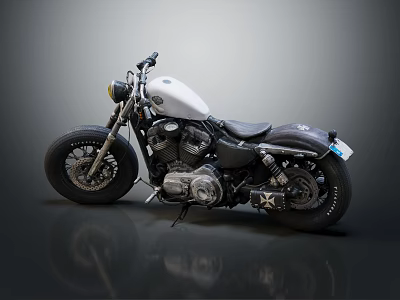 Vintage White and Black Motorcycle With Shiny Engine and Classic Black Wheels 3d model